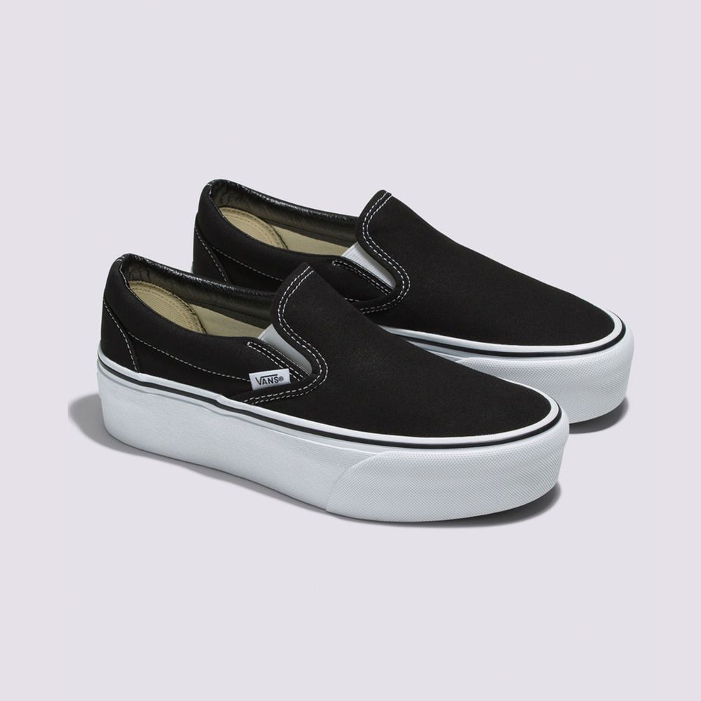 Tenis-Clasicos-De-Plataforma-Negros-Slip-On-Canvas-Vans
