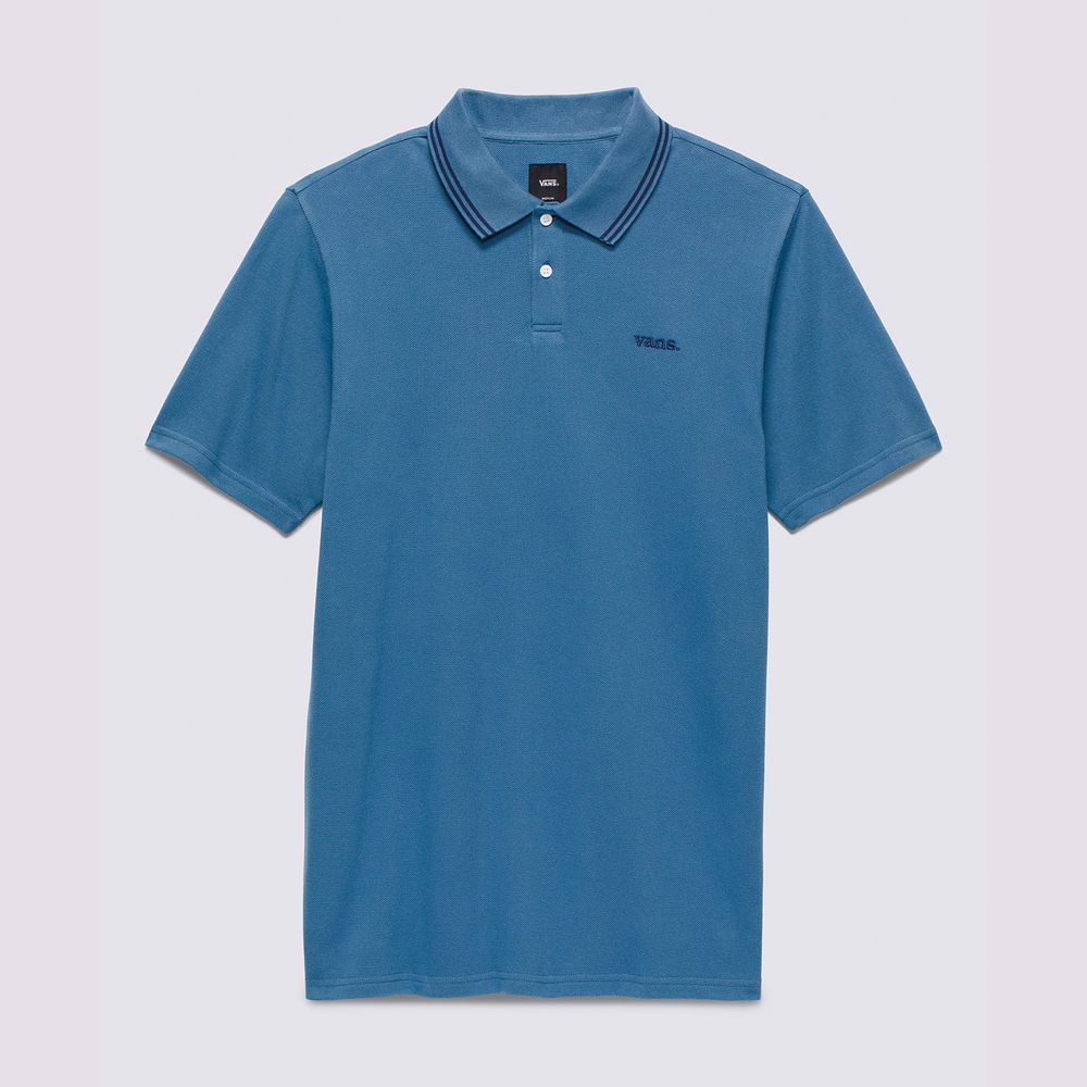 Camiseta-Manga-Corta-Azul-Halecrest-Polo-Shirt-Hombre-Vans
