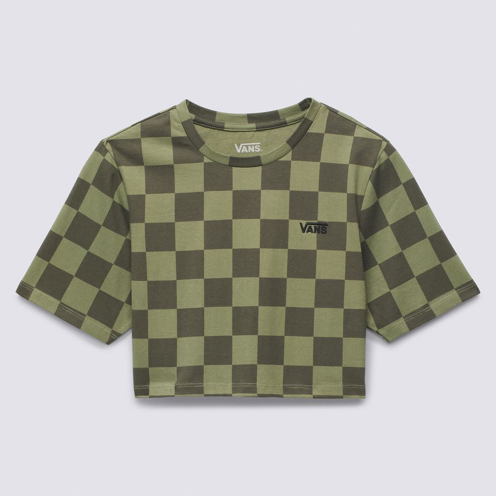 Camiseta-Corta-Verde-Checker-Crew-Crop-Ii-Mujer-Vans