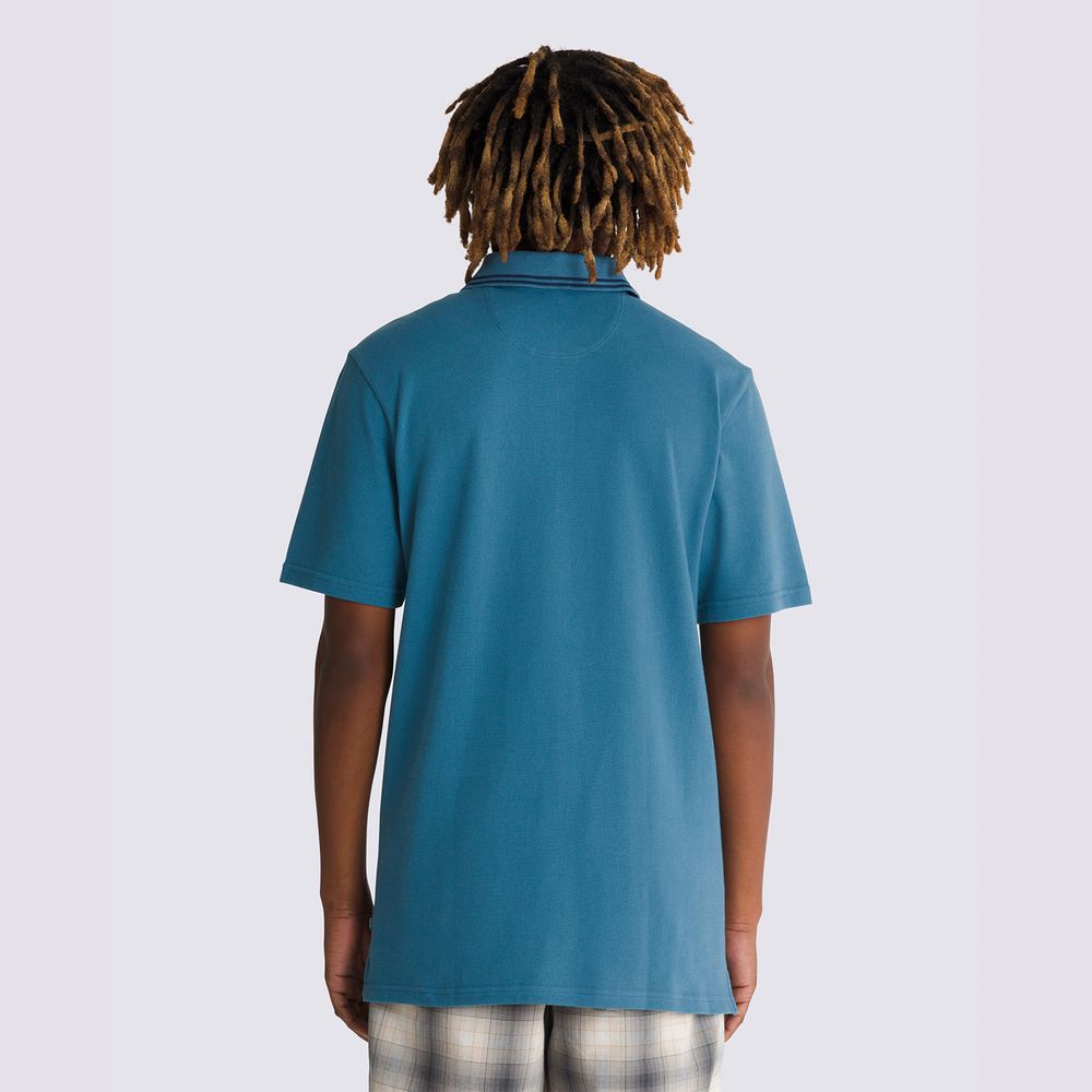Camiseta-Manga-Corta-Azul-Halecrest-Polo-Shirt-Hombre-Vans