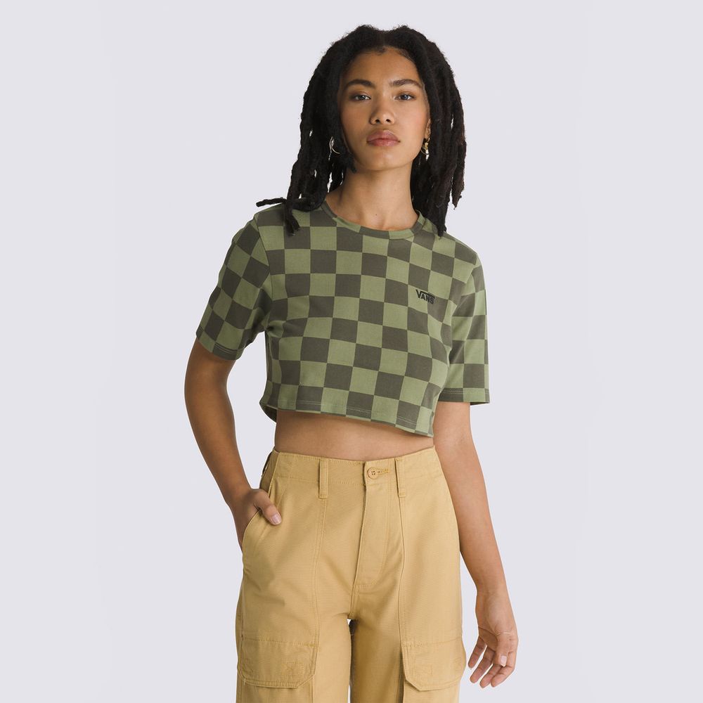 Camiseta-Corta-Verde-Checker-Crew-Crop-Ii-Mujer-Vans