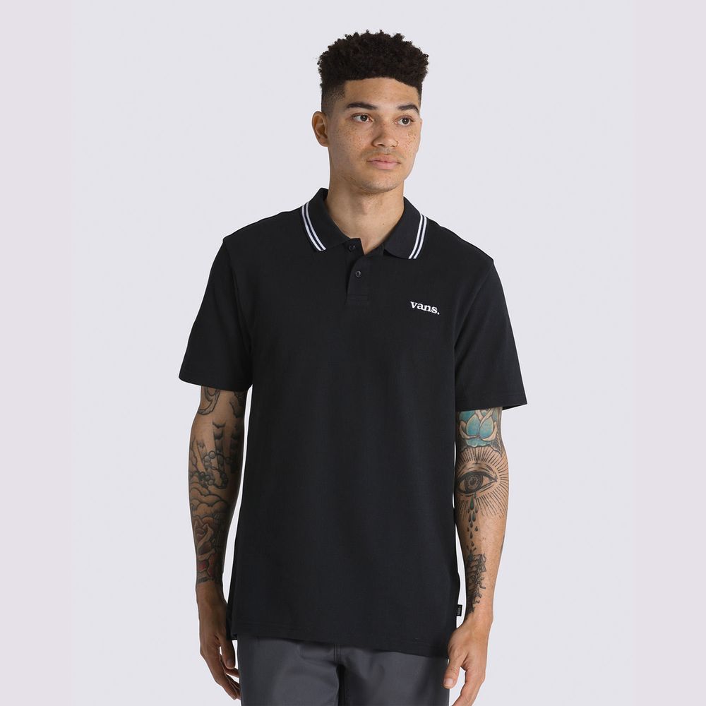 Camiseta-Manga-Corta-Negra-Halecrest-Polo-Shirt-Hombre-Vans